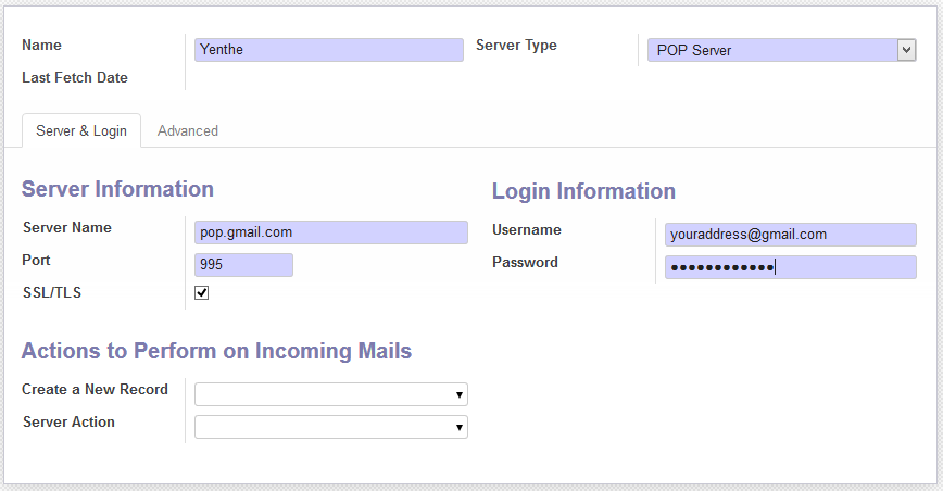 Incoming Mail Server Setup in ODOO