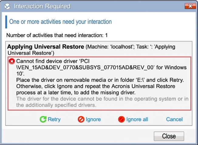 acronis true image universal restore drivers